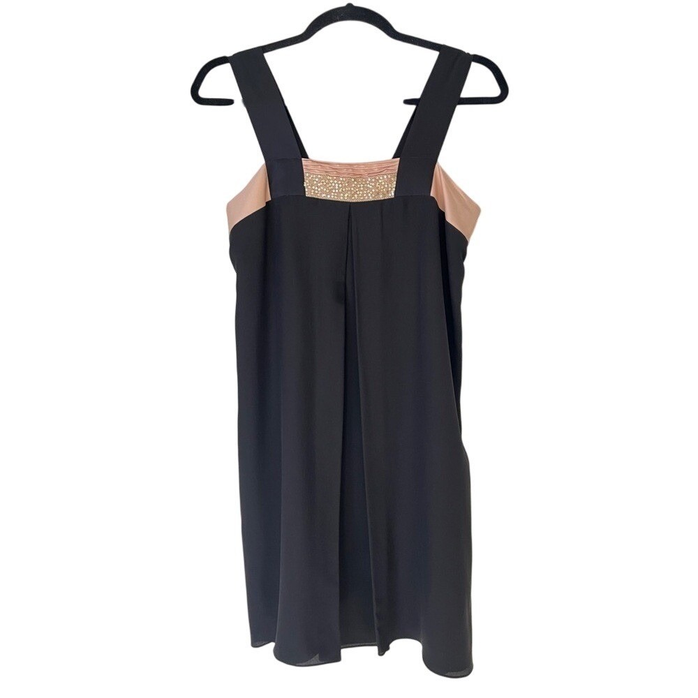 Diane Samandi Black Silk Satin Mini Dress Chemise Wide Straps Women's S/P EUC